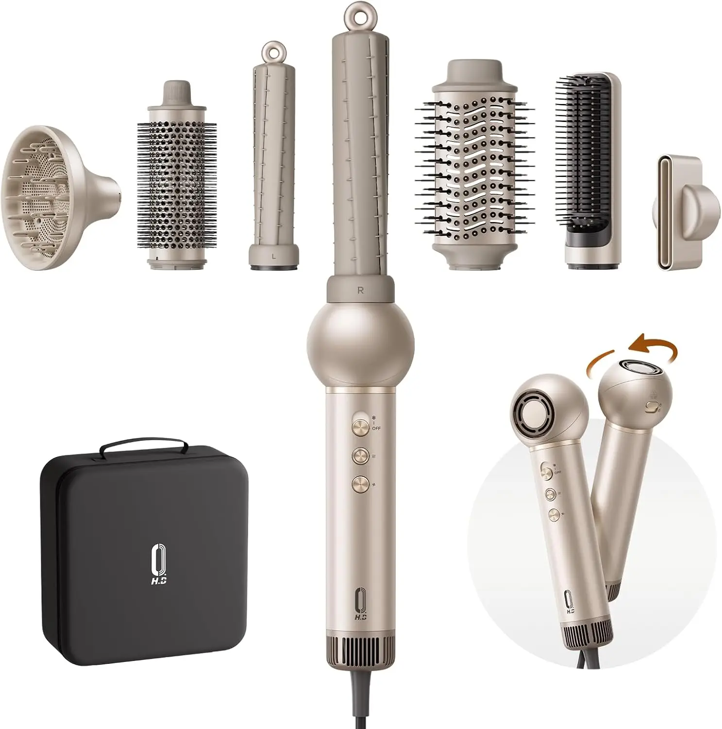 High-Speed Hair Dryer Brush with 8-in-1 Air Styler Functions, Gold