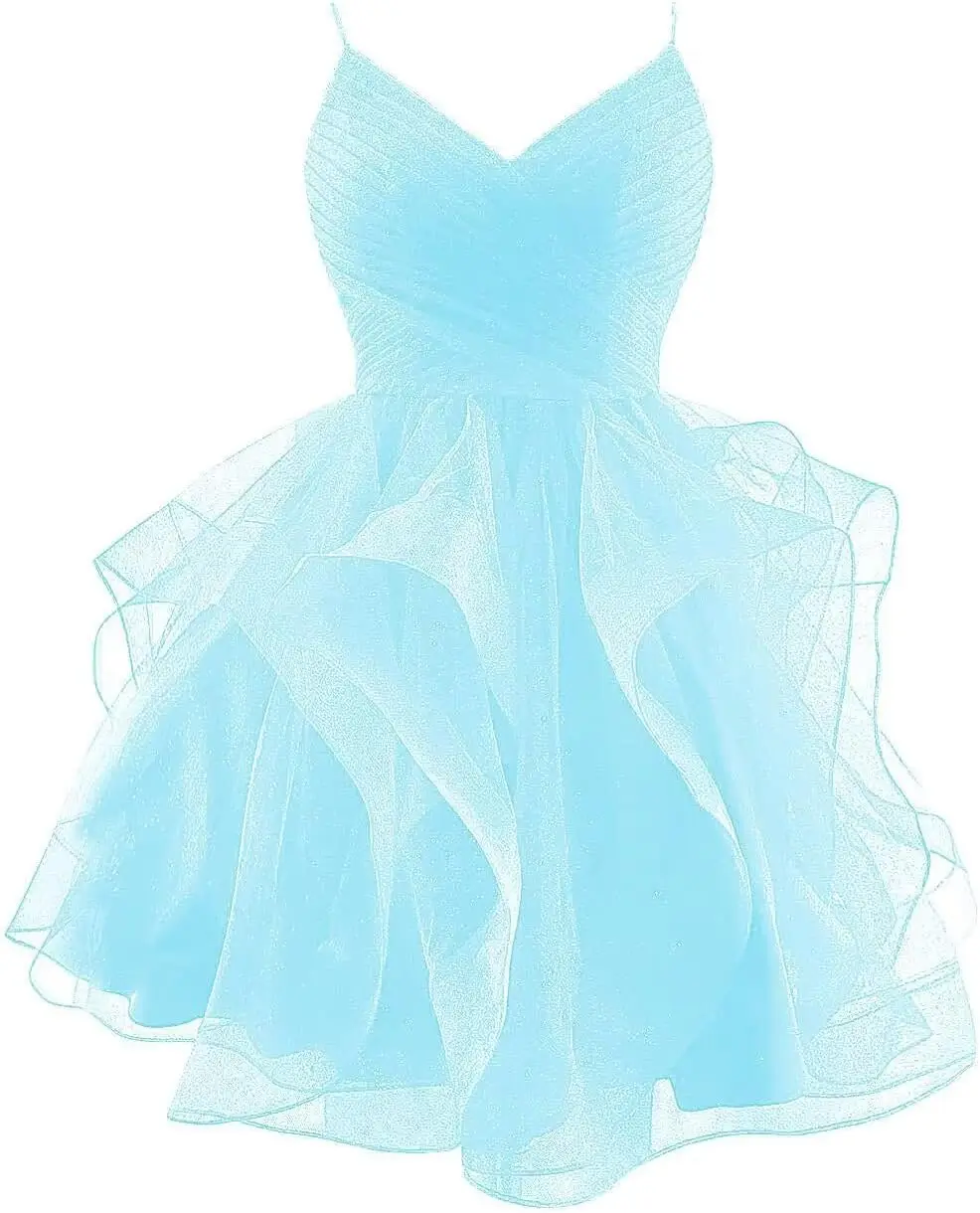 

Glitter Tulle Homecoming Dresses for Teens 2025 Short Spaghetti Straps V Neck Tiered Prom Ruffle Cocktail Gown Graduation Dress