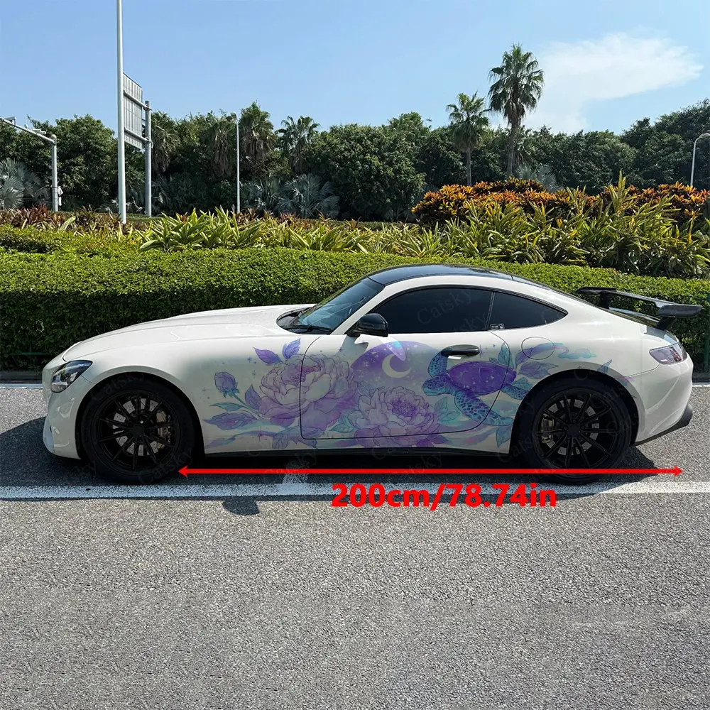 2pcs Ocean Turtle Moon Star Blossom Car Side Wrap, Self-Adhesive PVC Waterproof & Scratch-Resistant Stickers, Car Accessory Gift
