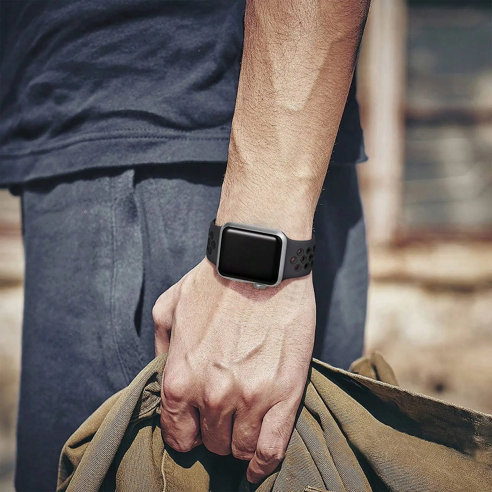 1pc Sports Strap Stomata Design, Soft Silicone Durable Sweatproof Strap, Compatible With Apple Watch Strap 38mm 40mm 41mm 42mm 44mm 45mm 49mmsuitable For Women And Men, Sports Breathable And Comfortab image 6