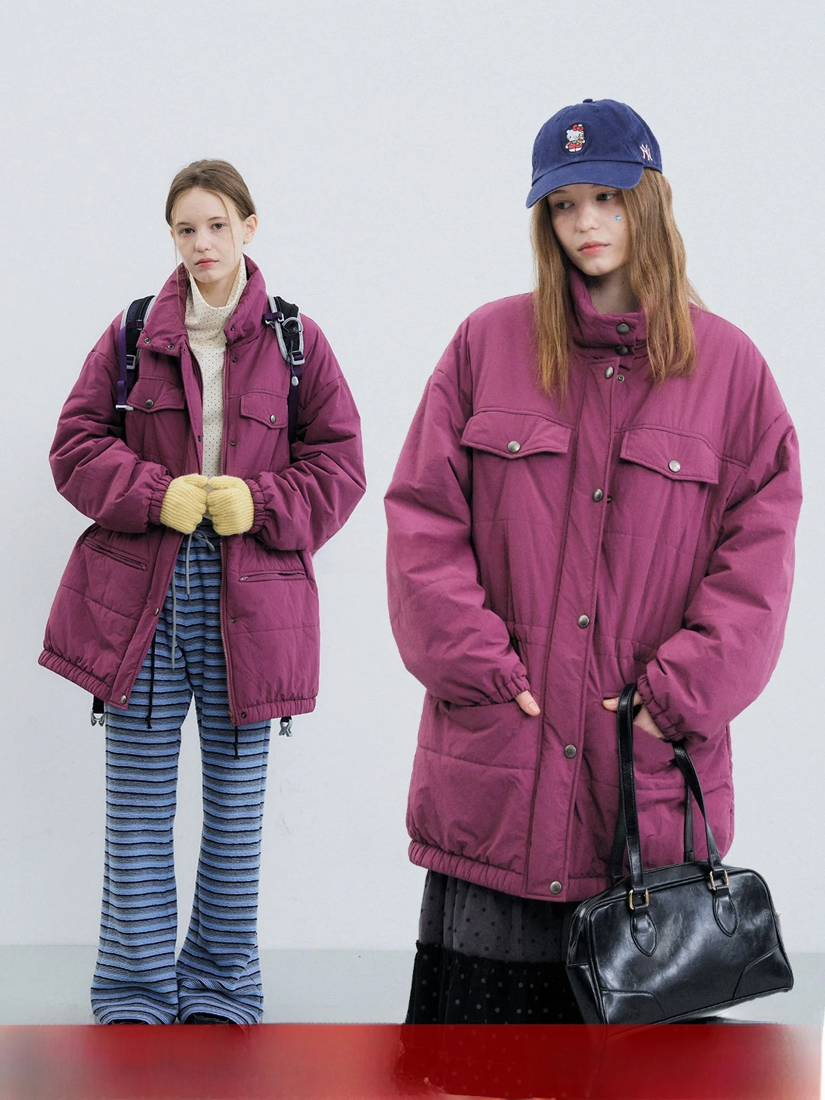 

Kokoasoko Women's Long Parka Coat Cotton Jaet with kets Stand Collar Loose Fit Winter Outerwear Vintage Sle