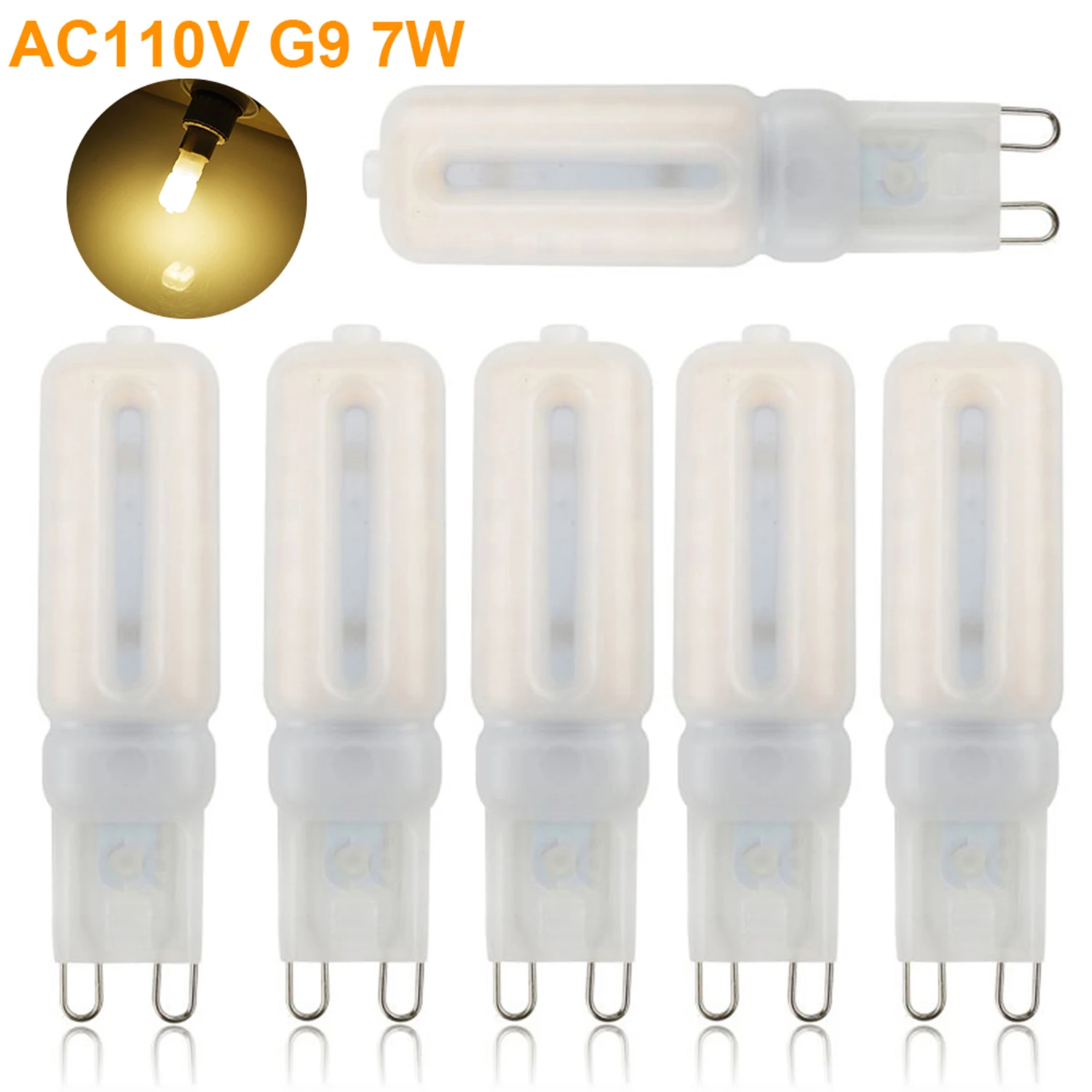 

6pcs LED Light Bulbs Warm White 7W G9 Bi-Pin Base Bulbs 60W Halogen Equivalent AC110V LED Bulbs Dimmable Chandelier Light Bulbs