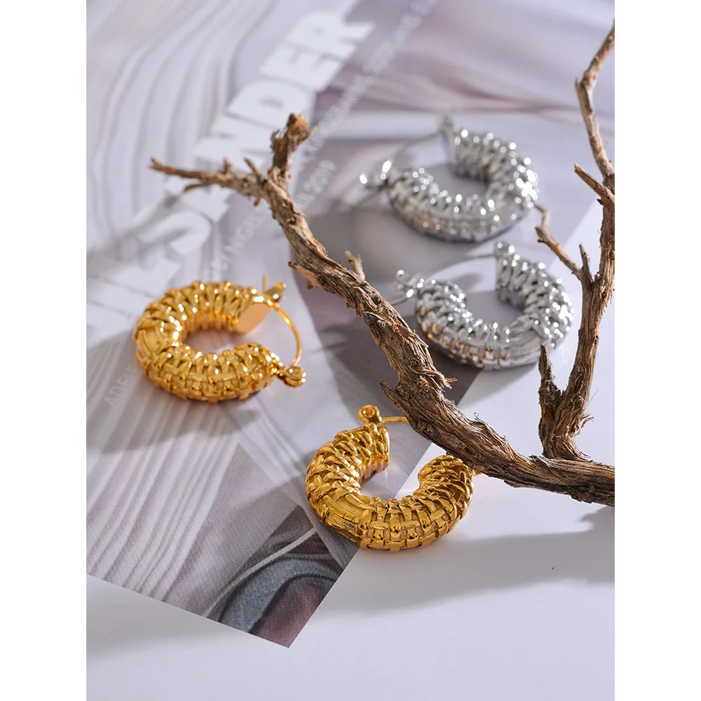Yhpup 316l Stainless Steel Round Hollow Chunky Hoop Earrings Vintage Metal 18K PVD Plated Statement Jewelry for Women Waterproof