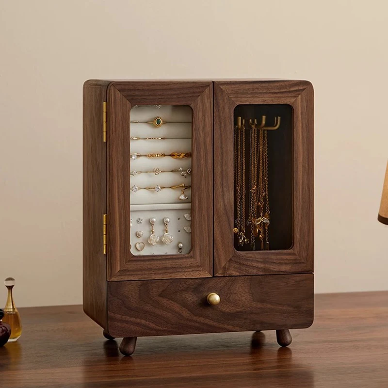 

Шкатулка для драгоценностей из цельного дерева, роскошные серьги, кольца, коробка для хранения, изысканный органайзер для ожерелья, шкаф для женской упаковки ювелирных изделий