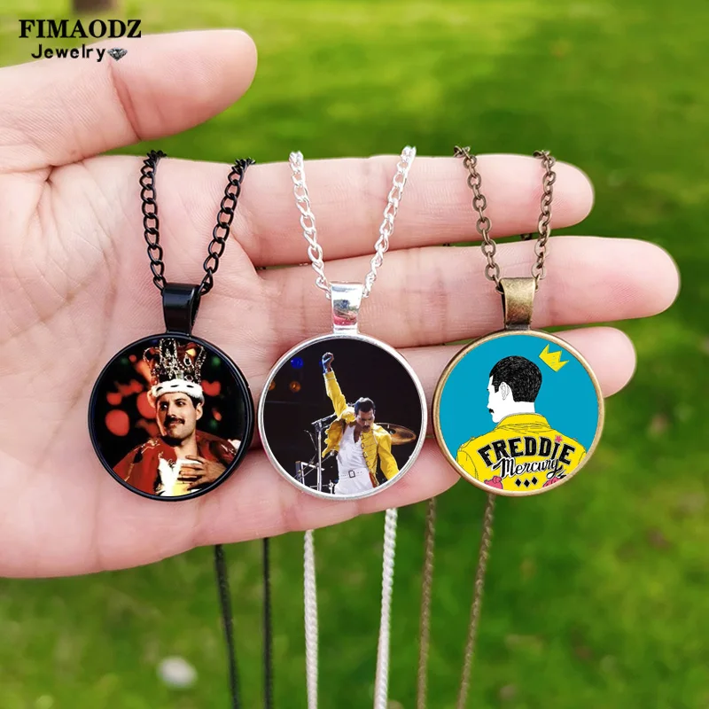 New Freddie Mercury Necklace Popular Band Music Singer Star Art Glass Poster Custom Pendant Long Chain Fans Jewelry Gift