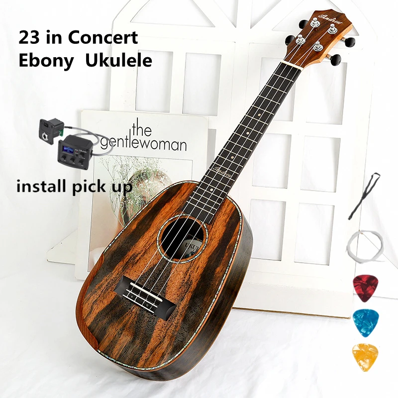 

Ukulele Ebony Wood 23 In Concert Pineapple Shape Mini Guitar Electric Acoustic 4 Strings Ukelele Guitarra Uke