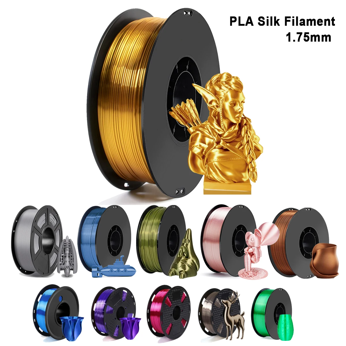 Filament PLA Jedwabny do Drukarek 3D, Drut 1.75mm, Szpula, Materiał do Drukarek 3D 250g, 500g, 1kg, Wkłady do Druku 3D, Filament w Pakowaniu Próżniowym