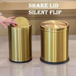 9L 15L Office Gold Shake Lid Trash Cans Kitchen Stainless Steel Storage Bins Cubo Basura Cocina Home Decor Waste Bin