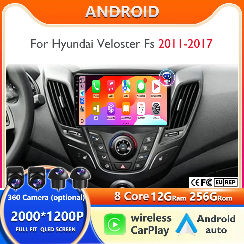 

Car Stereo Radio Multimedia Video Player For Hyundai Veloster FS 2011 - 2017 GPS Wireless Carplay Android Auto 2 Din Head Unit