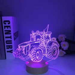 Tractor 3D Illusion Wooden Night Light Colors Changing Toy Lamp USB Charge Table Desk Bedroom Decoration Gifts for  Kids