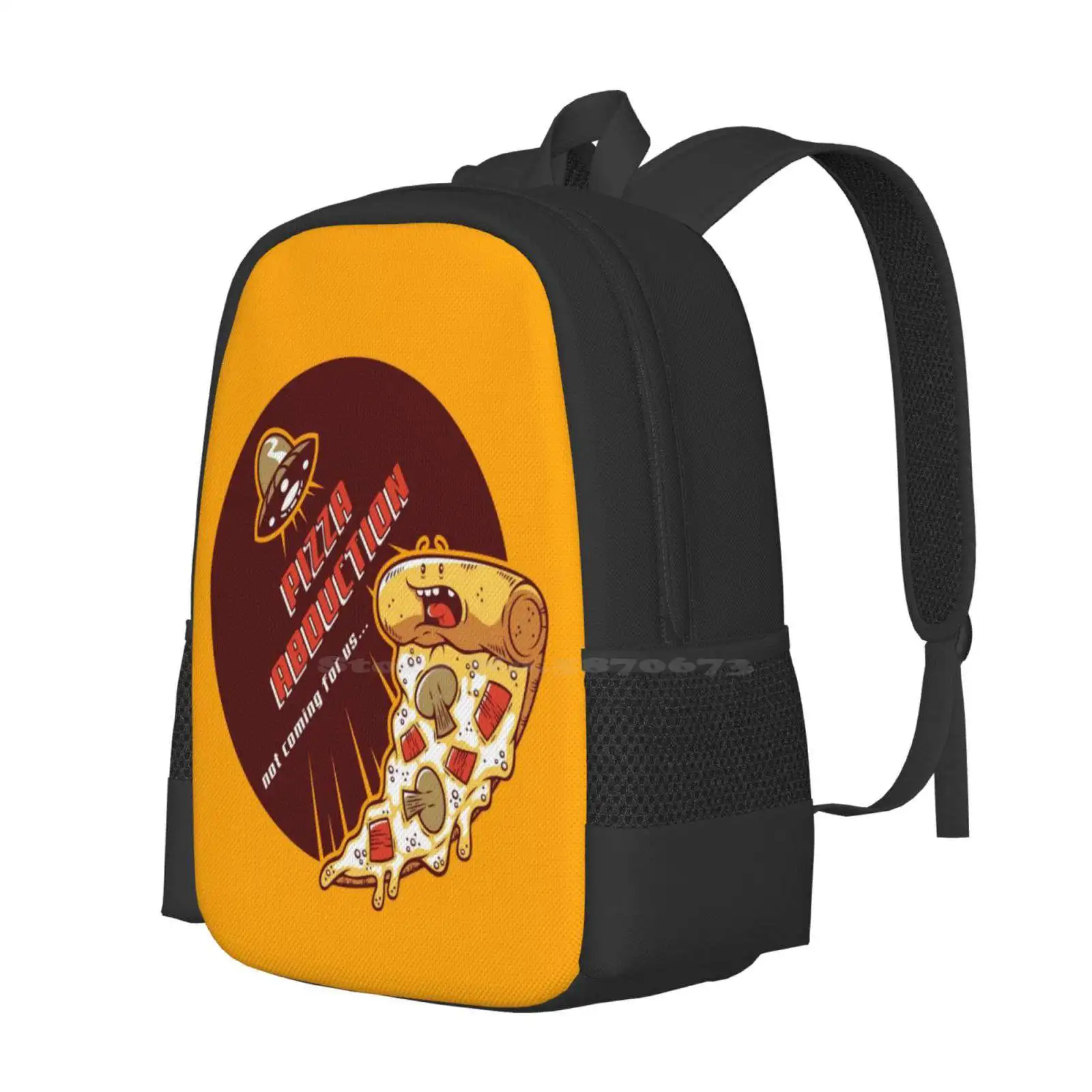 Pizza Abduction Backpack For Student School Laptop Travel Bag Pizza Ovni Alien Abduction Abducci N Bacon Champi On Comida Food