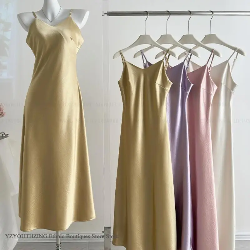

New Silk Satin Spaghetti Strap Nightgown Female Sleepwear Homewear Sexy Women Chinese Style Dress Night Wear Elegant Loungewear