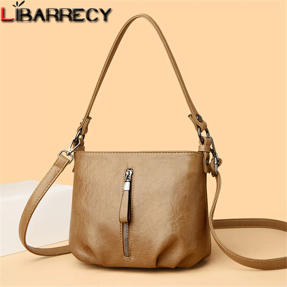 

Solid Soft Leather Handbag for Women Casual Crossbody Bag for Daily Commute Multi Compartment Zipper Shoulder Bags Female Sac