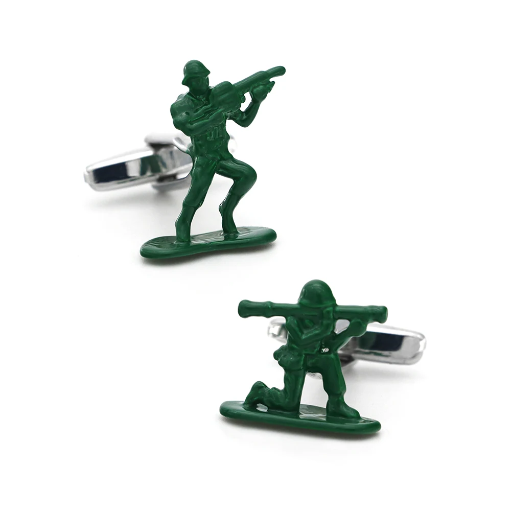 Cool Contra Cuff Links For Men Cartoon Soldiers Counter Strike Design Brass Material Green Color Cufflinks Wholesale&retail