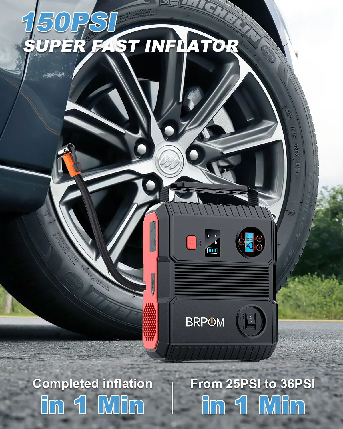 Car Jump Starter with Air Compressor 24000mAh Portable Booster Charger 3000A Powerful Car Battery Starting Device