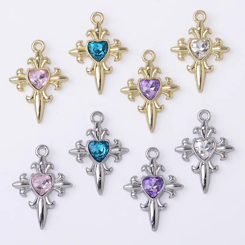 Alloy accessories Baroque cross pendant slightly inlaid love jewelry accessories bracelet earrings DIY accessories