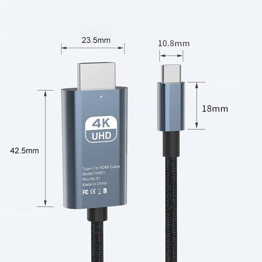 Adaptateur de câble USB C vers HDMI 2.0 4K, qualité d'image ultra claire, prenant en charge la résolution 3840x2160, type-c vers HDMI