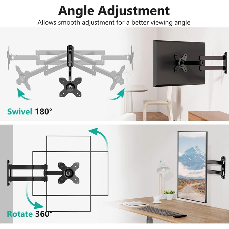 TV Wall Mount Articulating LCD Monitor Full Motion 15 Inch Extension Arm Tilt Swivel For Most 13 To 32 Inch LED TV Easy Install