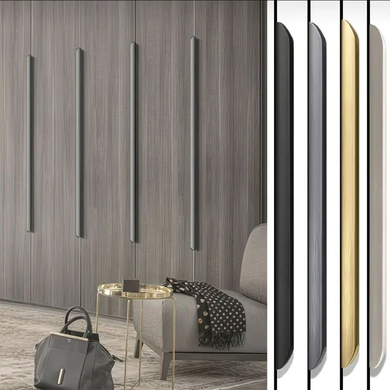 80-1200MM Invisible Luxury Cabinet Door Handle Non Perforated Wardrobe Edge Wrapped Long Black Handle Cabinet Concealed Handle