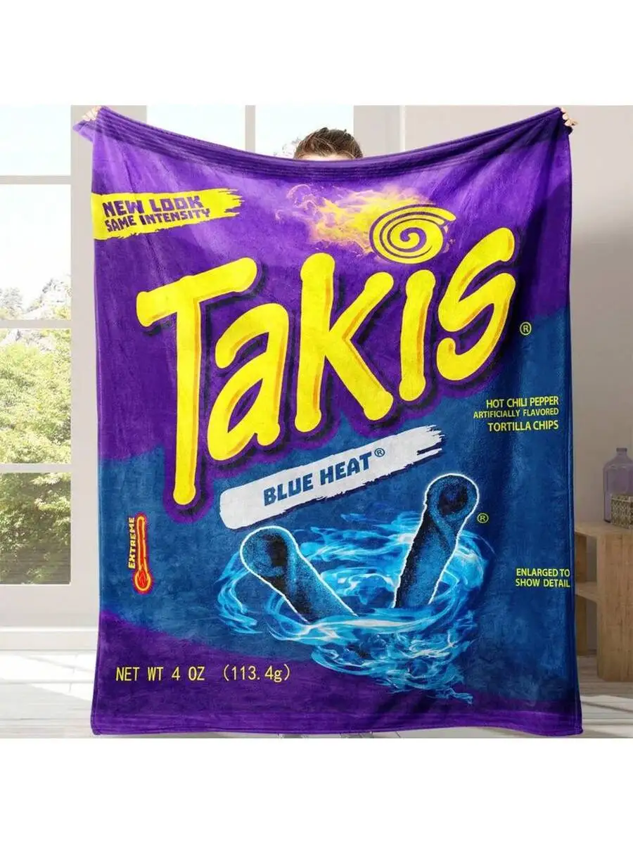 Blue Heat Takis Fleece 1 Stück Lebensmittel-Themen-Kuscheldecke, bequeme Flanelldecke, maschinenwaschbare Decke, warme Kuscheldecke für Zuhause