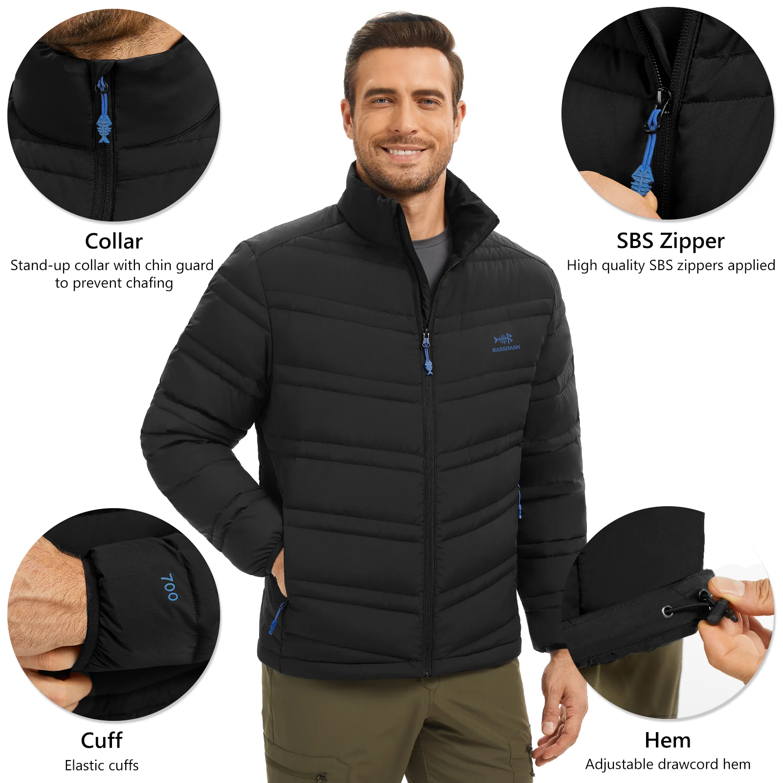 BASSDASH الرجال سترة منتفخة 700FP Packable مقاومة للماء البخاخ معزول معطف دافئ للصيد الصيد التنزه FS49M #6