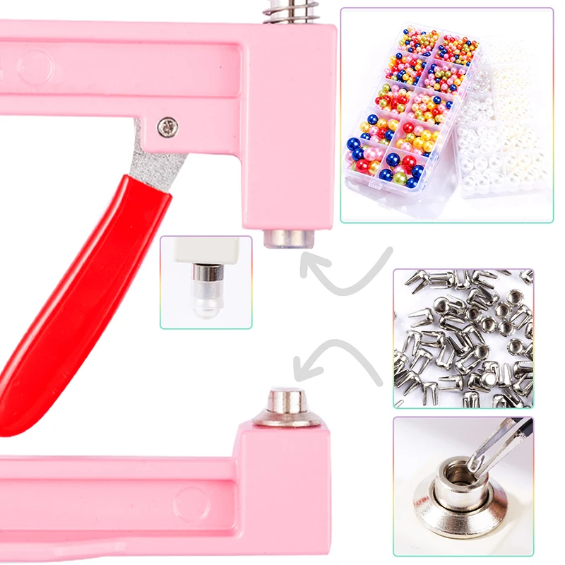 Pearl Setting Machine Manual Beading DIY Handmade Setting Machine/No Hole Pearl Rivet for Hats/Shoes/Clothes/Bags/Clothes