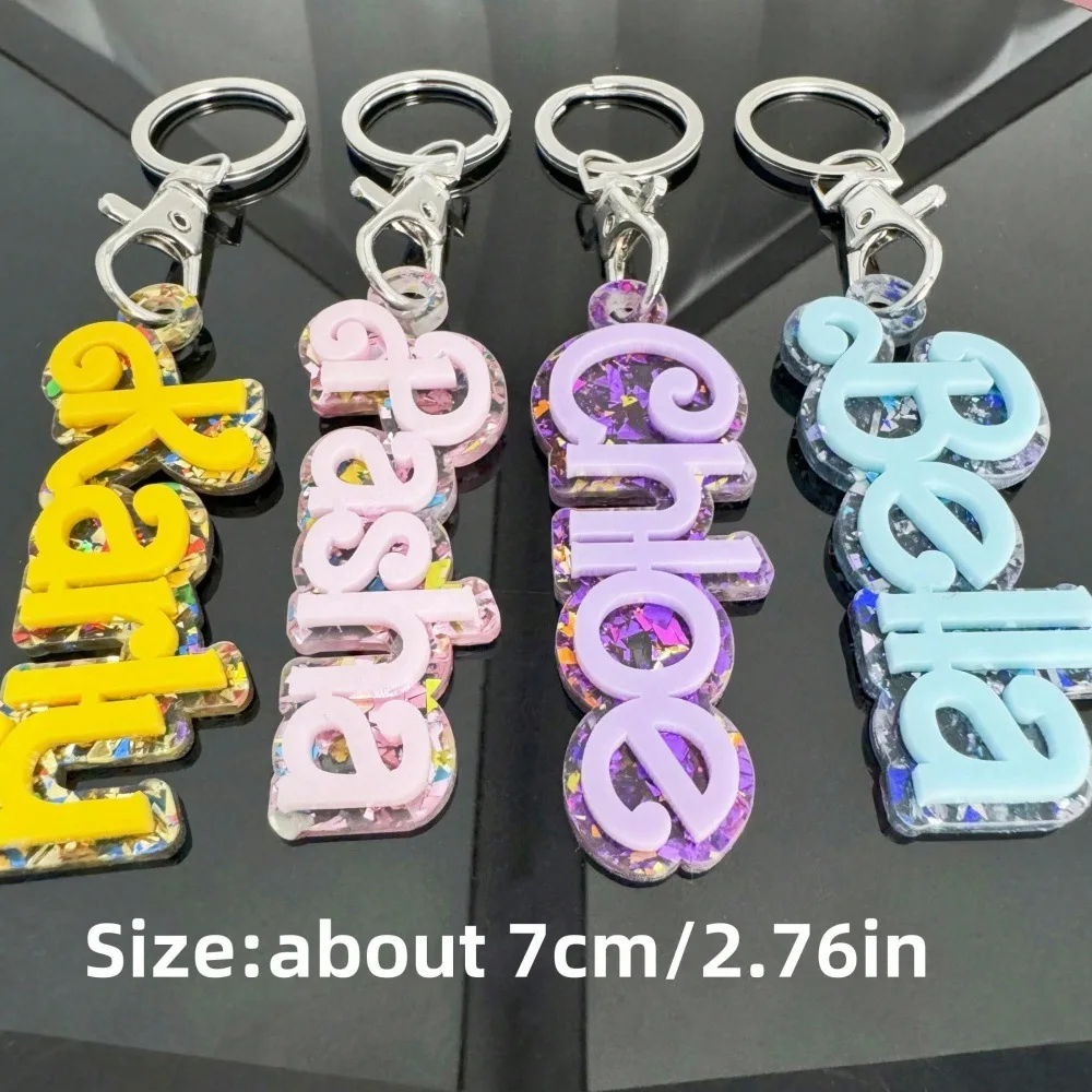 Fashion Acrylic Colored Custom 3D Name Keychain Women Men Students Backpack Personalized Nameplated Pendant Key Chain Jewelry