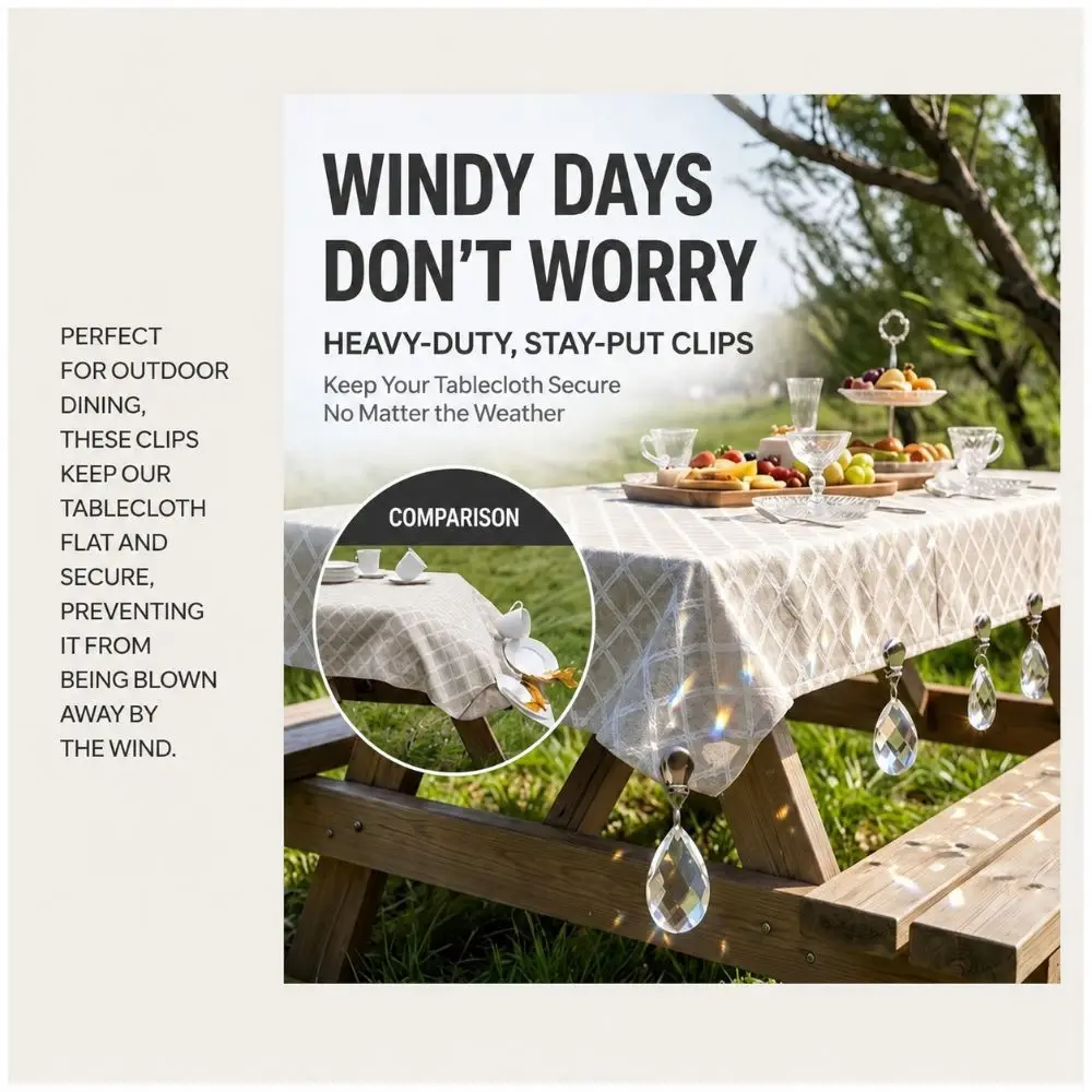 4pcs Crystal Tablecloth Weight Clips Heavy Duty Metal Table Cloth Clips Windproof Decorative Tablecloth Pendants Weights