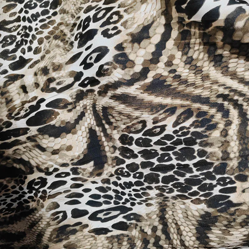 Good,Mixed Coffee Sexy Snake Leopard Pattern Chiffon Skirt Fabric,Sewing Material,DIY Dress,Pants,Imitate Silk Chiffon Fabric