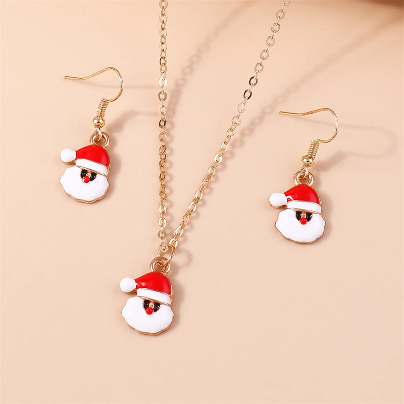 Mode Frohe Weihnachten Baum Schneemann Hirsch Baum Halskette Ohrringe Schmuck-Set für Frauen Mädchen Neujahr Festival Schmuck Geschenke – Detail 9