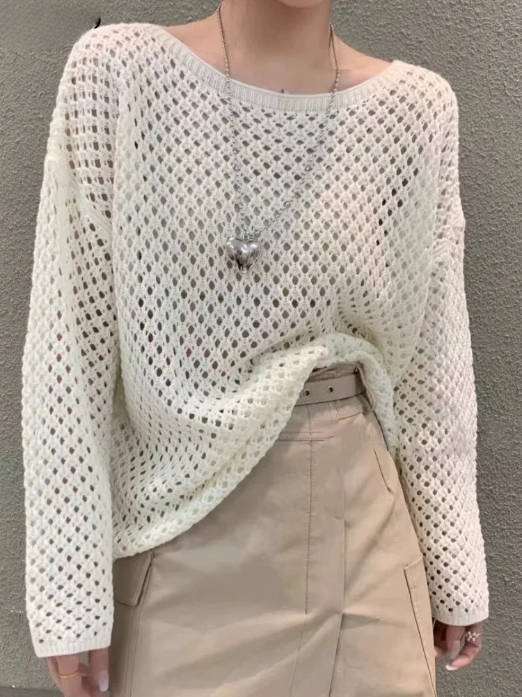 

Осенняя мода Sueter Mujer вязаные пуловеры женские с длинным рукавом ажурный сексуальный джемпер корейский универсальный вязаный свободный свитер