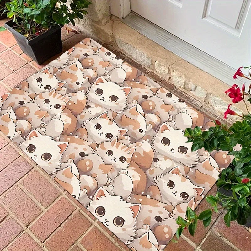 Cute Cat Doormat, Funny Kitten Face Pattern Entrance Rug, Soft Animal Floor Mat, Non-Slip Home Decor for Entryway & Kitchen