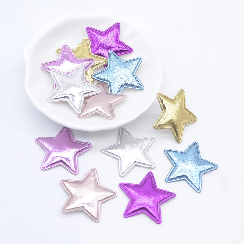 50Pcs 30mm Padded PU Leather Star Appliques for Clothes Hat Sewing Patches DIY Baby Headdress Hair Clips Bow Decor Accessories