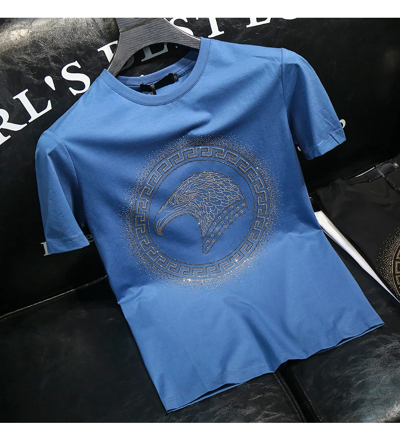 

Новая мужская футболка 2025 года: модный бренд, простой дизайн, шелк и хлопок, термостойкая, с алмазным узором, из ледяного шелка, облегающая.