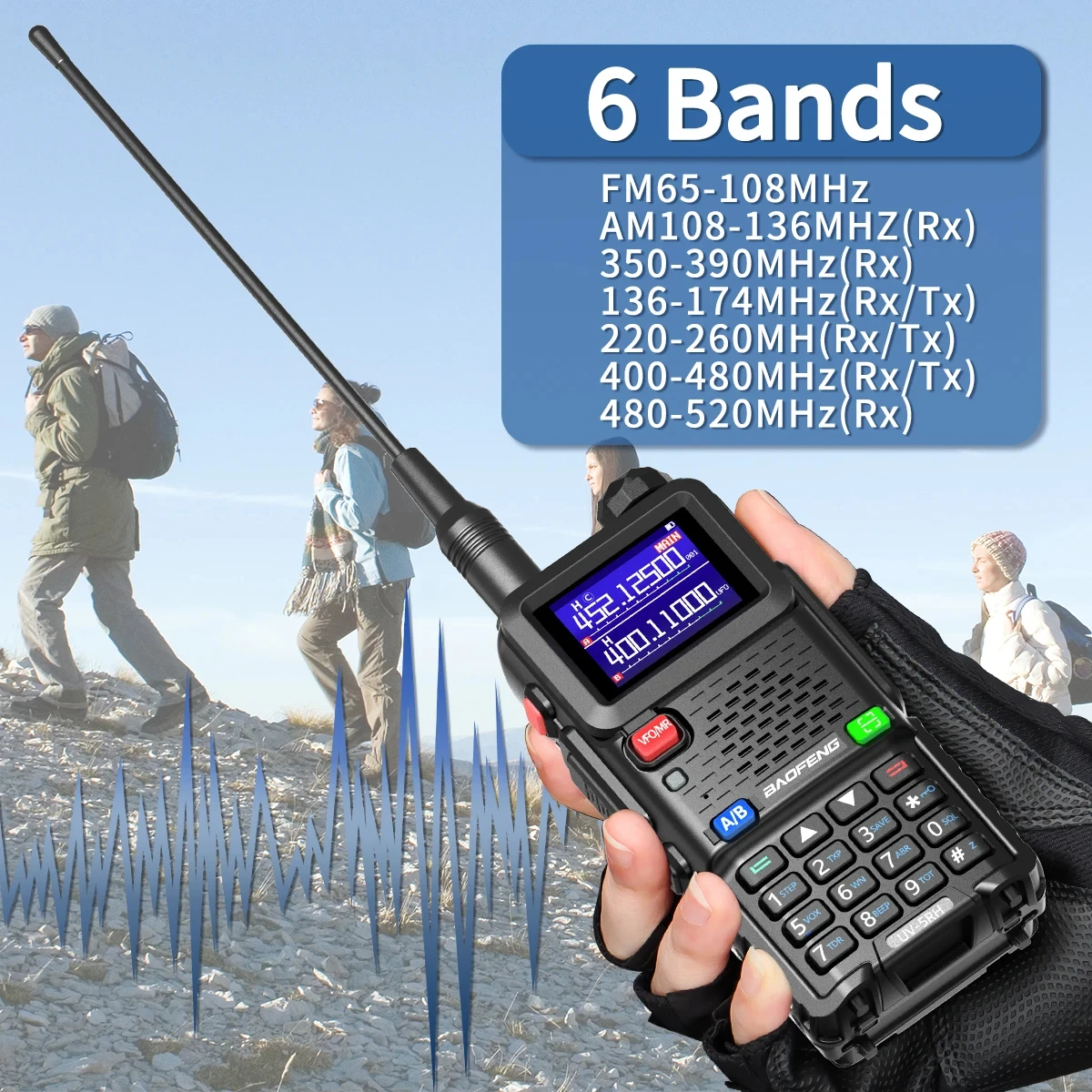 Baofeng UV5RH M 10W 3800mAh VHF UHF Six Band 999Cha Air Band TYPE-C Frequency Copy Long Range Communication Walkie Talkie