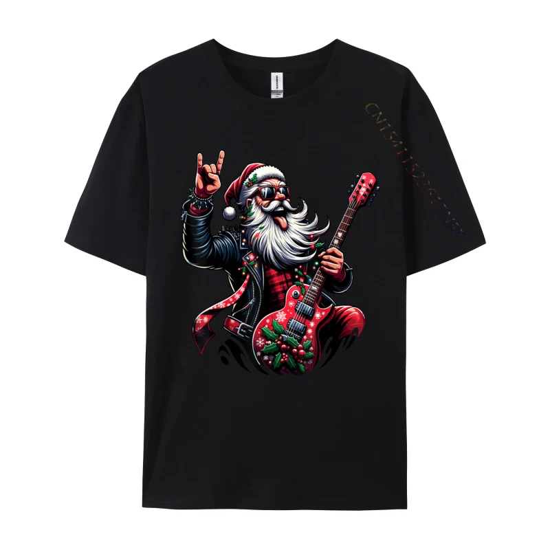 Rock Roll Christmas Santa Claus Guitar Player T-Shirts Autumn Soft Mens Tee Shirts Pure Cotton T Shirts