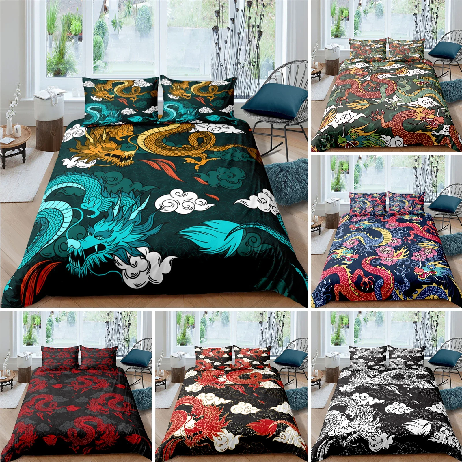 

Bedding Set 3D Dragon Printing Bedclothes Duvet Cover with Pillowcases Polyester Comforter Cover King Queen Twin Home Textiles