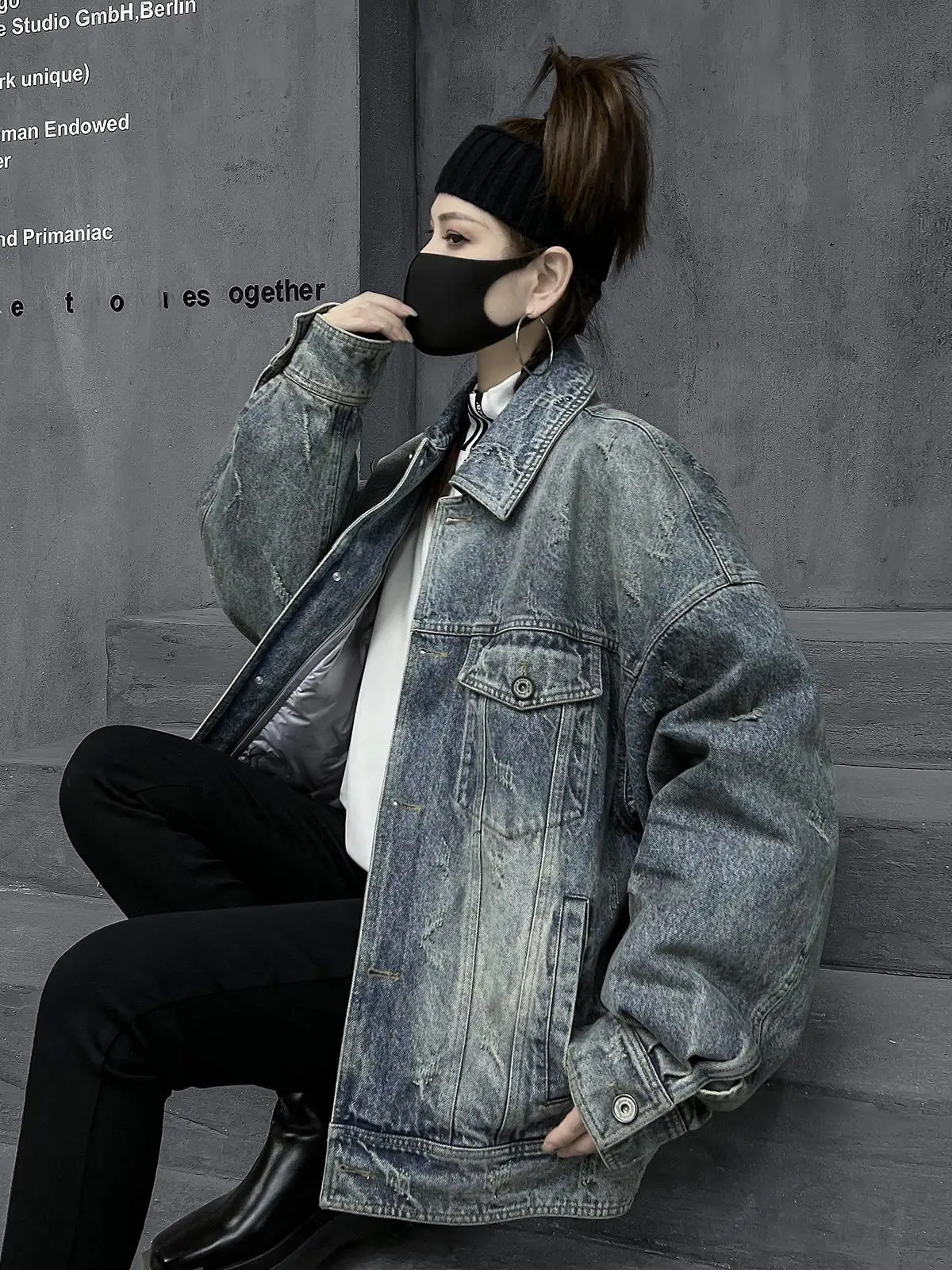 

Модная женская зимняя куртка M-Home с отстегивающейся внутренней джинсовой подкладкой, наполненная 90% пухом, свободного кроя, теплая, в стиле рабочей одежды