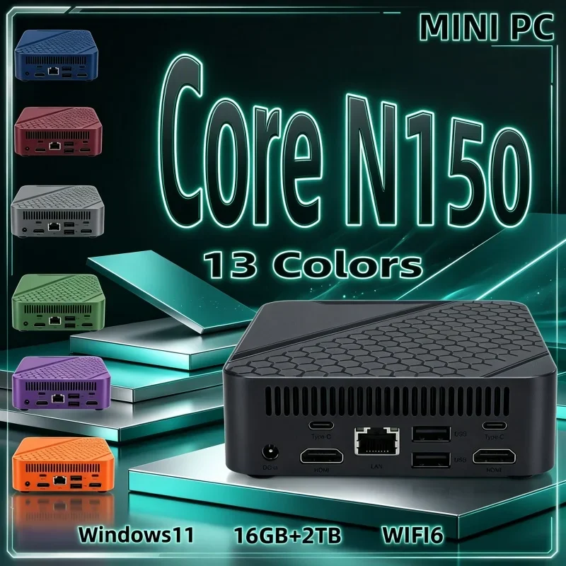 2026 Hot Ultra Compact Core N150 Mini PC Multi 13 Shades 16GB RAM 1/2TB SSD BT5.2 WiFi6 Win11 4K Mini Desktop