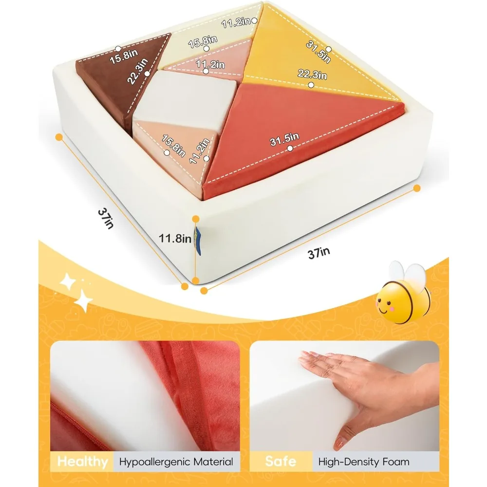Divano da gioco per bambini con puzzle quadrati Tangram, mobili per divani modulari per la risoluzione dei puzzle e la costruzione dei posti