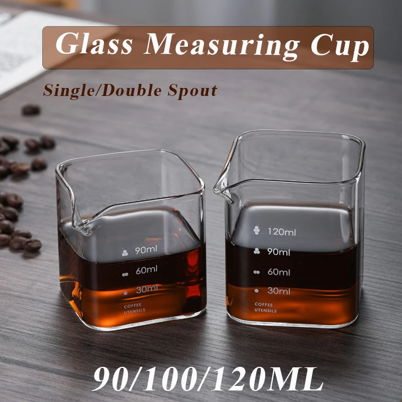 Espresso Measuring Glass Milk Cup with Double/Single Spout 90/100/120ML Coffee Extraction Cup with Graduated Glass Measuring Cup