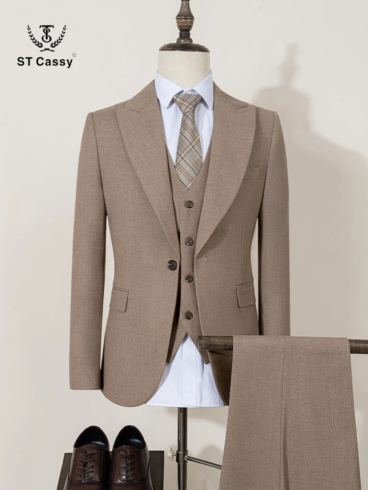 

ST Cassy 3-piece suit se （Jacket+vest+pants）High Quality Classic Business Package Men Suit Slim Fit Business Office wedding