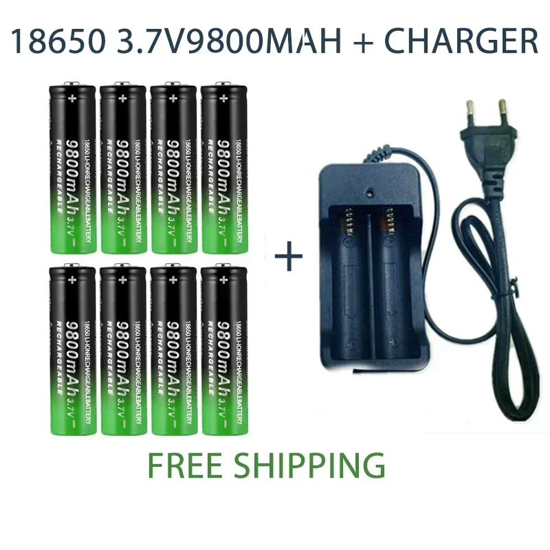 

18650 Battery Rechargeable Battery 3.7V 18650 9800mAh Capacity Li-ion Rechargeable Battery For Flashlight Torch Battery+Charger