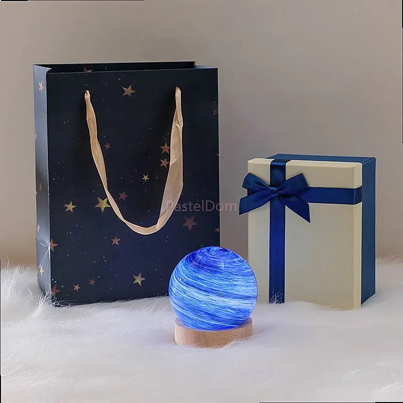 Galaxy Starry‑Sky Glass Ball Planet Night Light Bedside Table Lamp Romantic Tech‑Style Gift for Men Students Bedroom Decor