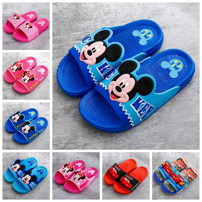 Summer Disney Children Shoes Baby Boy Girl Slippers Cartoon Mickey Minnie Mouse Cars Print Indoor Soft Anti-Skid Beach Flip Flop