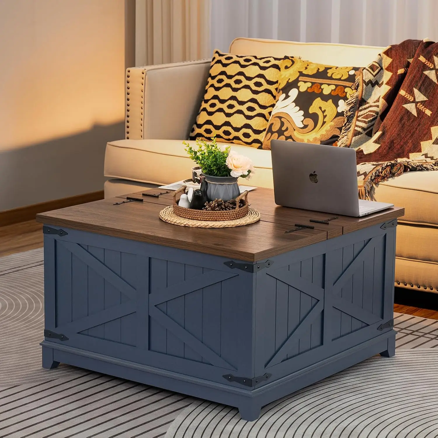 Farmhouse Coffee Table & Nightstand Set of 3, Living Room & Bedroom Side Table, Wooden, Customized
