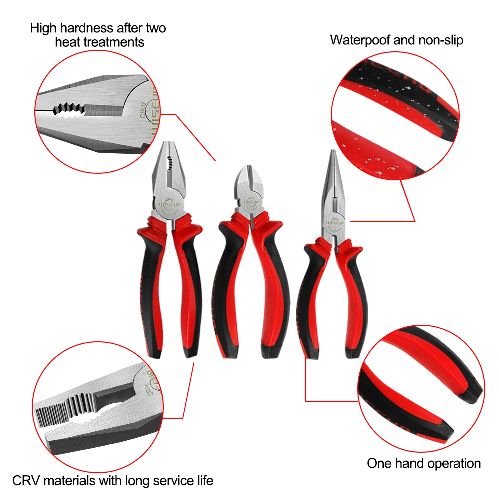 WISEUP 4PC Home Tool Set Plier Set Joint Pliers Diagnoal Pliers Water Pump Plier Adjustable wrench