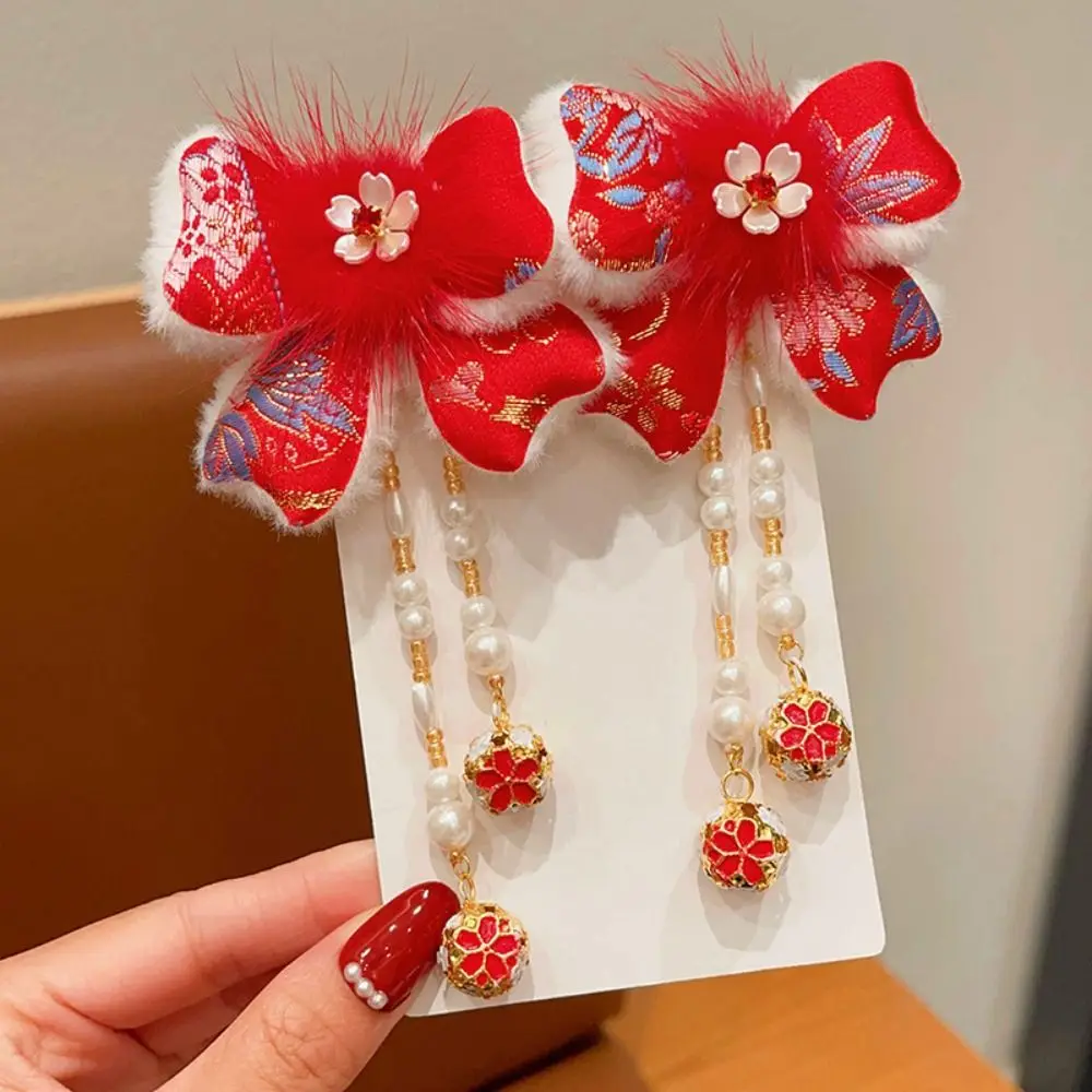 Hanfu Headwear Children's New Year Hairpin Tang Suit Sweet Chinese Style Red Barrettes Rabbit Ear Cute Ancient Style Hair Clip