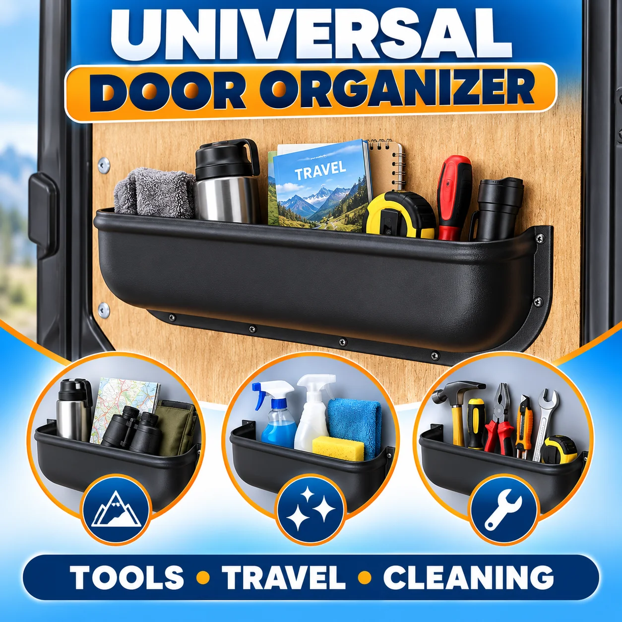 Car Door Handle Storage Box, Universal Door Panel Armrest Organizer Tray for Van Camper, Interior Car Accessories