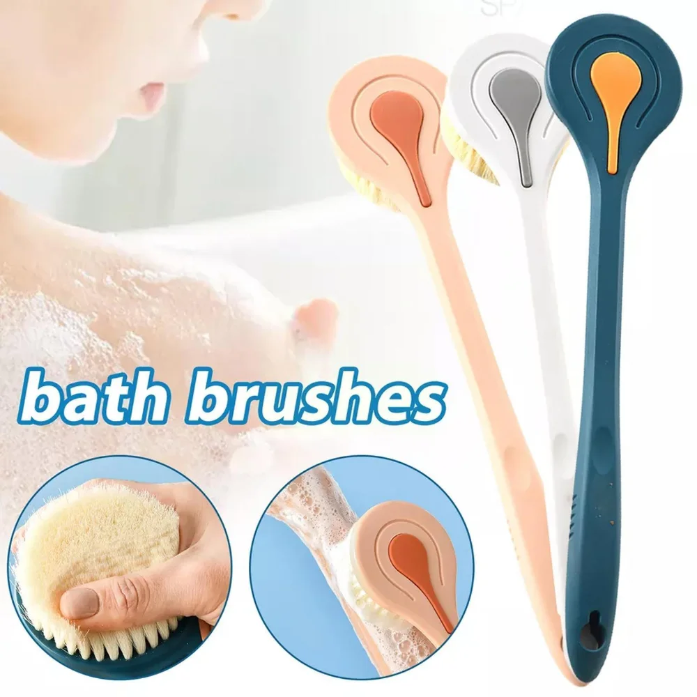 Long Handle Bath Brush Soft Hair Back Bath Brush Bathroom Body Bath Brush Mud Back Scrubber Shower Massage Exfoliation Brush